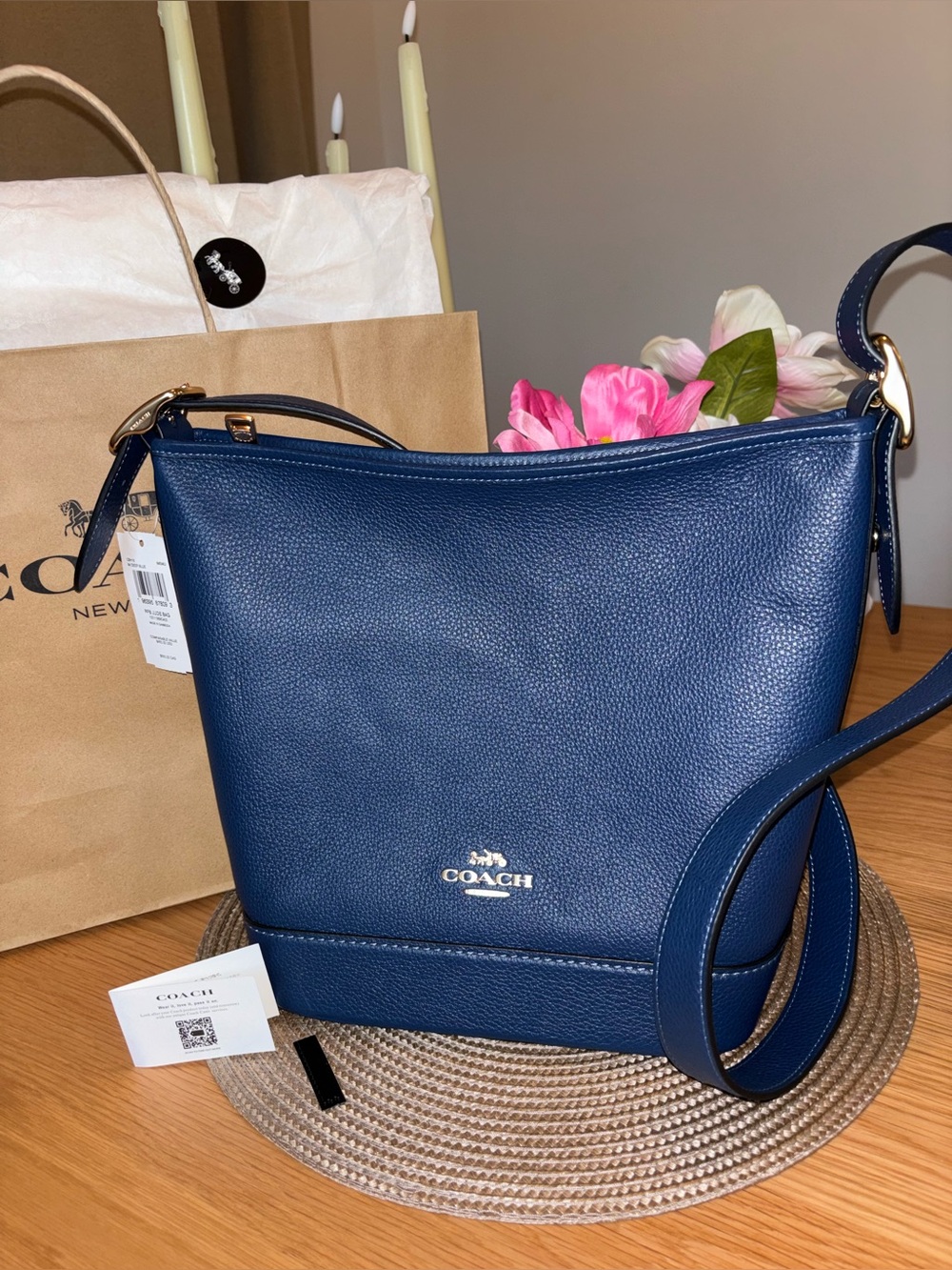 COACH CBH18 Jude Duffle Bag In Refined Pebble Leather Gold/Deep Blue - NEW
